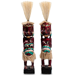 Комплект из 2-х деревянных статуэток Asmat Straw Headdress Statuettes Red Turquoise Tattoo варинант исполнения - 1 | Loft Concept в Самаре