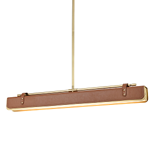 Подвесной светильник линейный латунного цвета в кожаном коричневом чехле и декоративными ремешками Alora