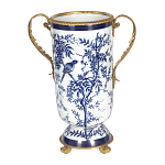Ваза с бронзовыми ручками и синим цветочным узором Blue & White Ornament варинант исполнения - 1 | Loft Concept в Самаре