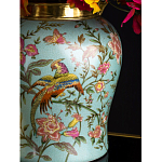 Ваза округлой формы из фарфора с рисунком и бронзовой крышкой Turquoise Blooming Garden варинант исполнения - 3 | Loft Concept в Самаре