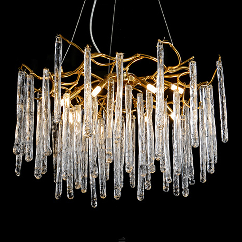 Люстра на подвесе с каркасом из металла и прозрачными подвесками из стекла Droplet Chandelier Золотой Прозрачный Люстра на подвесе с каркасом из металла и прозрачными подвесками из стекла Droplet Chandelier Золотой Прозрачный в Самаре | Loft Concept