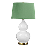 Настольная лампа с белым фигурным основанием на латунном основании и зеленым тканевым конусным абажуром Elstead Lighting варинант исполнения - 1 | Loft Concept в Самаре