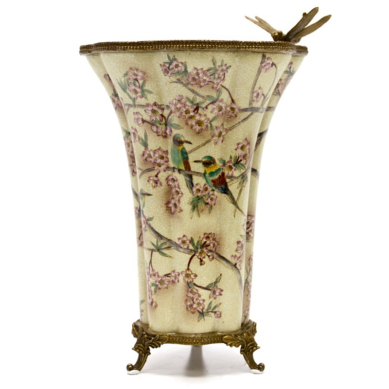 Фарфоровая ваза Vase Birds in Sakura Бежевый Бронза Фарфоровая ваза Vase Birds in Sakura Бежевый Бронза в Самаре | Loft Concept