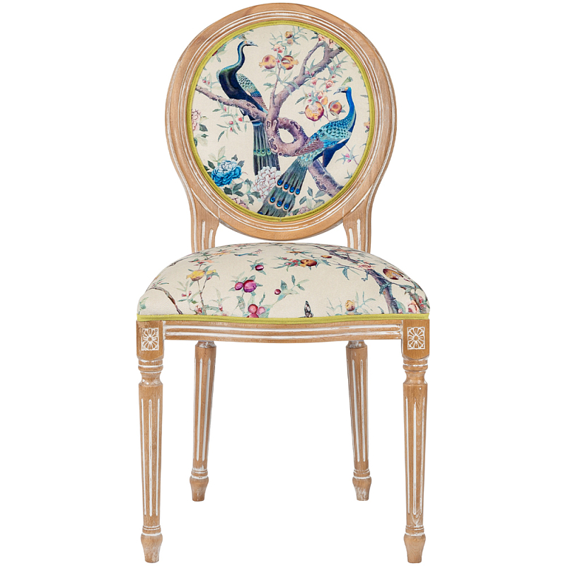 Стул из массива бука с изображением птиц и цветов Beige Green Chinoiserie Garden Chair Мульти Бежевый Салатовый в Самаре | Loft Concept 