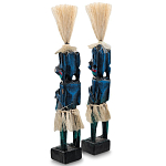 Комплект из 2-х деревянных статуэток Asmat Straw Headdress Statuettes Blue Red варинант исполнения - 2 | Loft Concept в Самаре