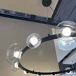 Люстра подвесная круглая с 12-ю прозрачными куполообразными плафонами и черным металлическим основанием Flos Wireline Lighting варинант исполнения - 6 | Loft Concept в Самаре