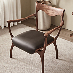 Стул деревянный с мягким сиденьем из коричневой натуральной кожи Moon Walnut Furniture варинант исполнения - 5 | Loft Concept в Самаре