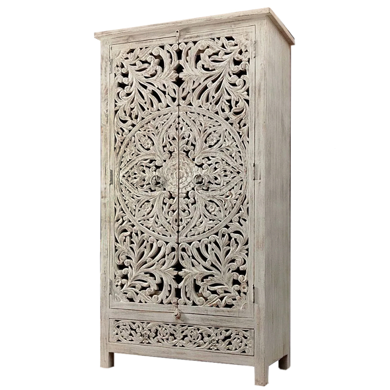 Шкаф с орнаментом ручная резьба из дерева Indian Antique Furniture Серый Шкаф с орнаментом ручная резьба из дерева Indian Antique Furniture Серый в Самаре | Loft Concept
