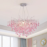 Люстра серебрянная с розовыми стеклянными подвесками в форме капель FAIRYTREE Light варинант исполнения - 1 | Loft Concept в Самаре