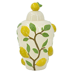 Ваза с крышкой кремового цвета и объемным рисунком лимонов и листьев Lemon Delight варинант исполнения - 1 | Loft Concept в Самаре