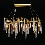 Люстра линейная золотого цвета с декоративными ветвями и длинными стеклянными подвесками в форме сосулек Droplet Chandelier варинант исполнения - 2 | Loft Concept в Самаре