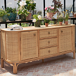 Длинный комод из ротанга с дверцами и ящиками Simone Rattan Chest of Drawers варинант исполнения - 8 | Loft Concept в Самаре