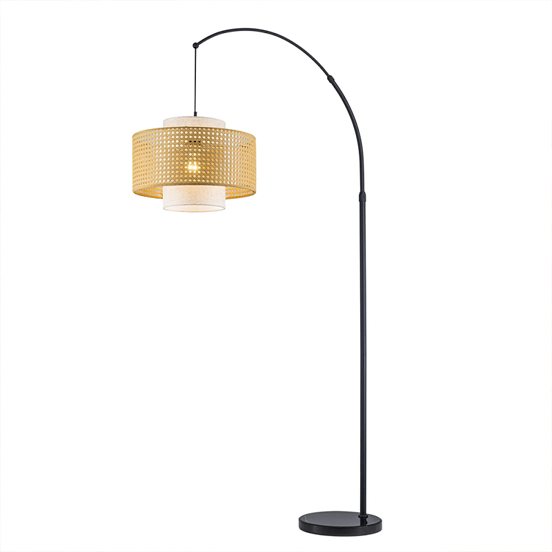 Торшер с декоративным поясом из плетеного бамбука Biuloggicu Черный Бежевый в Самаре | Loft Concept 