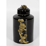 Банка с крышкой из фарфора с бронзовым цветочным элементом Eden Garden варинант исполнения - 3 | Loft Concept в Самаре