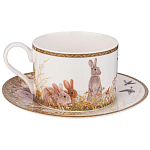 Чайная пара из фарфора с изображением собаки и зайцев 300 мл Hunting Porcelain Collection варинант исполнения - 1 | Loft Concept в Самаре