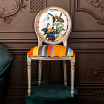 Стул бежевый в разноцветную полоску из натурального бука с изображением птиц и цветов Blooming Birds Colorful Stripes Chair варинант исполнения - 10 | Loft Concept в Самаре