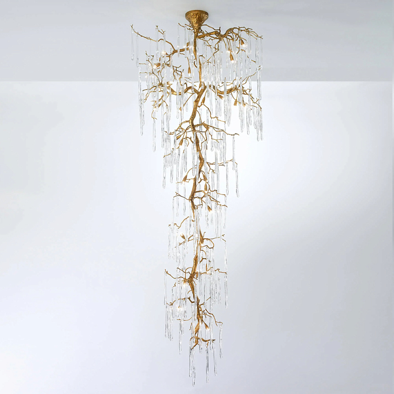 Люстра большая каскадная с прозрачными подвесками в форме капель Droplet Chandelier Золотой Прозрачный Люстра большая каскадная с прозрачными подвесками в форме капель Droplet Chandelier Золотой Прозрачный в Самаре | Loft Concept