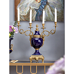 Подсвечник из темно-синего фарфора на бронзовой подставке с фигурками ангелов и декоративными ручками Eden Garden варинант исполнения - 3 | Loft Concept в Самаре