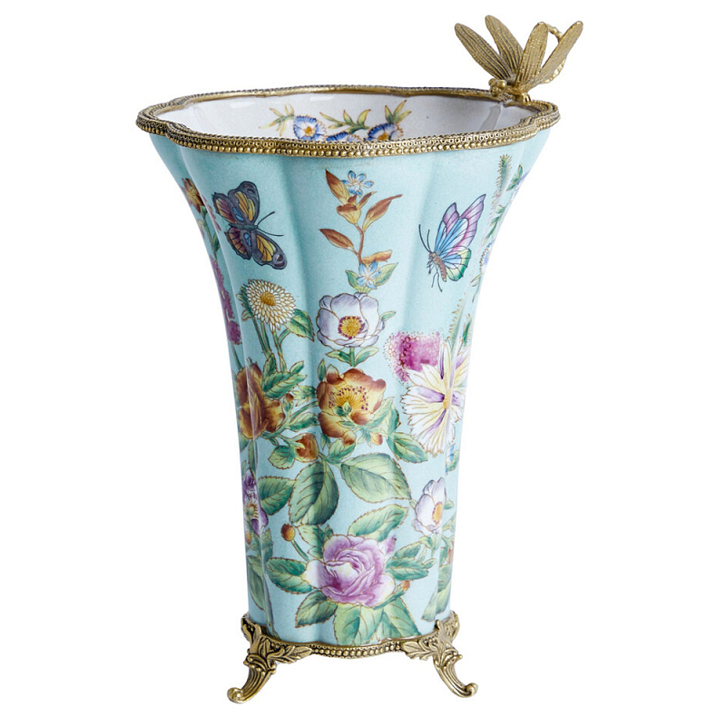 Ваза со стрекозой из фарфора с бронзовыми элементами Paradise Dragonfly Бронза Мульти в Самаре | Loft Concept 