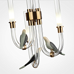 Подвесной светильник с 3-мя прозрачными изогнутыми трубками и декоративными птичками Ganthea варинант исполнения - 5 | Loft Concept в Самаре