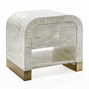 Тумбочка прикроватная с ящиком Tofino White Bone Inlay  Bedside Cabinet  