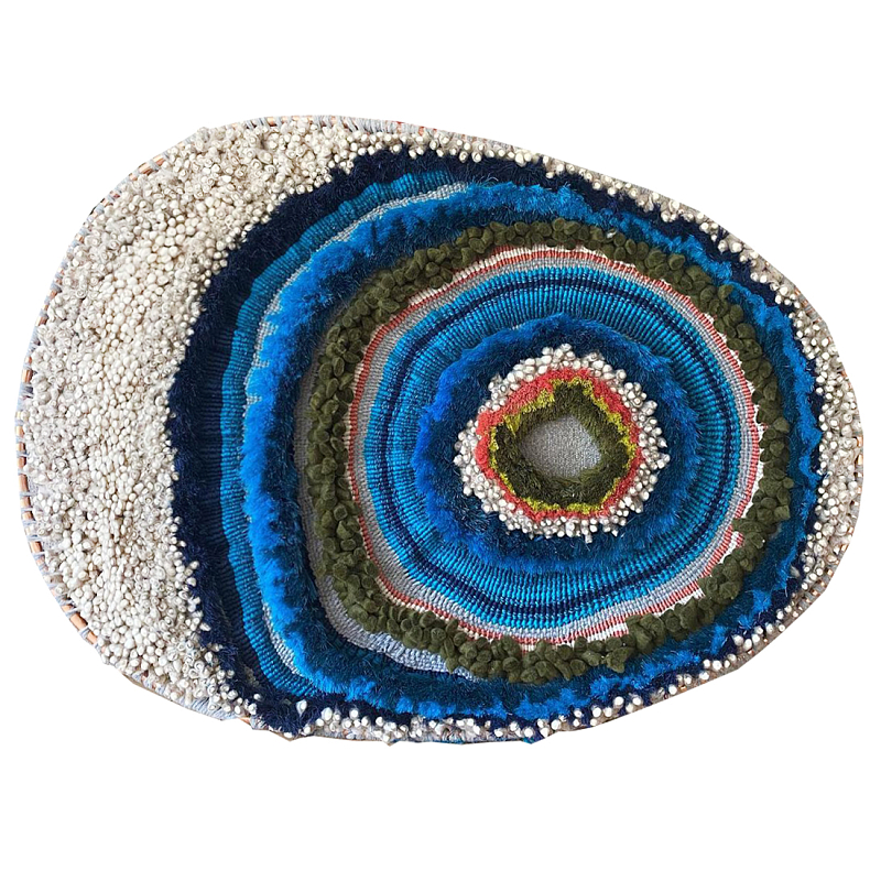 Дизайнерское вязаной Панно Синий круг Синий ivory ( слоновая кость ) в Самаре | Loft Concept 