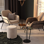 Банкетка круглая бежевый велюр на 4-х металлических ножках черного цвета SANJAY варинант исполнения - 5 | Loft Concept в Самаре