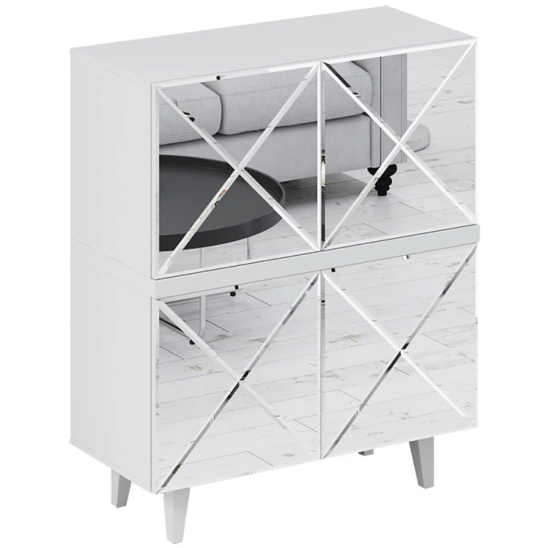 Буфет с зеркальными дверцами Arden Cabinet Белый Черный Зеркало Буфет с зеркальными дверцами Arden Cabinet Белый Черный Зеркало в Самаре | Loft Concept