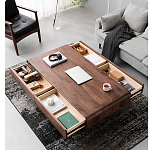 Кофейный стол из массива дерева с выдвижными ящиками Coffee Walnut Table варинант исполнения - 2 | Loft Concept в Самаре