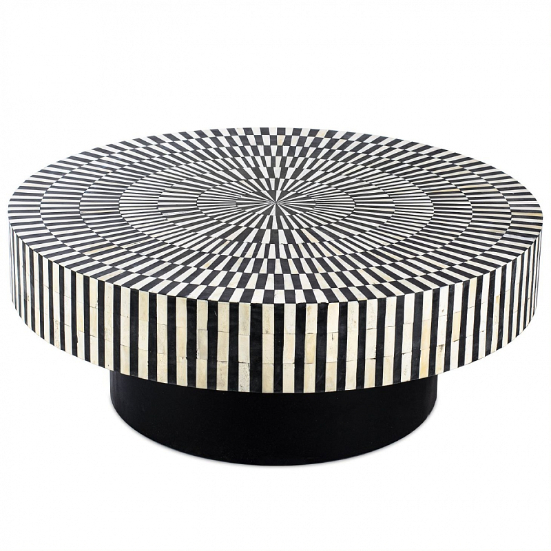 Журнальный стол Round Indian Bone Inlay coffee table Черно-белый в Самаре | Loft Concept 