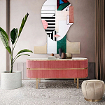 Дизайнерский комод овальный с розовой бархатной обивкой Edith варинант исполнения - 4 | Loft Concept в Самаре