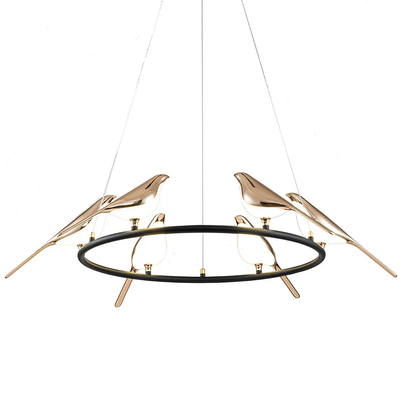 Подвесной светильник с декором в виде птиц Birds Ring Hanging Lamp Глянцевое золото Черный Подвесной светильник с декором в виде птиц Birds Ring Hanging Lamp Глянцевое золото Черный в Самаре | Loft Concept