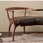Кушетка с деревянным каркасом и сиденьем из коричневой натуральной кожи Moon Walnut Furniture варинант исполнения - 1 | Loft Concept в Самаре