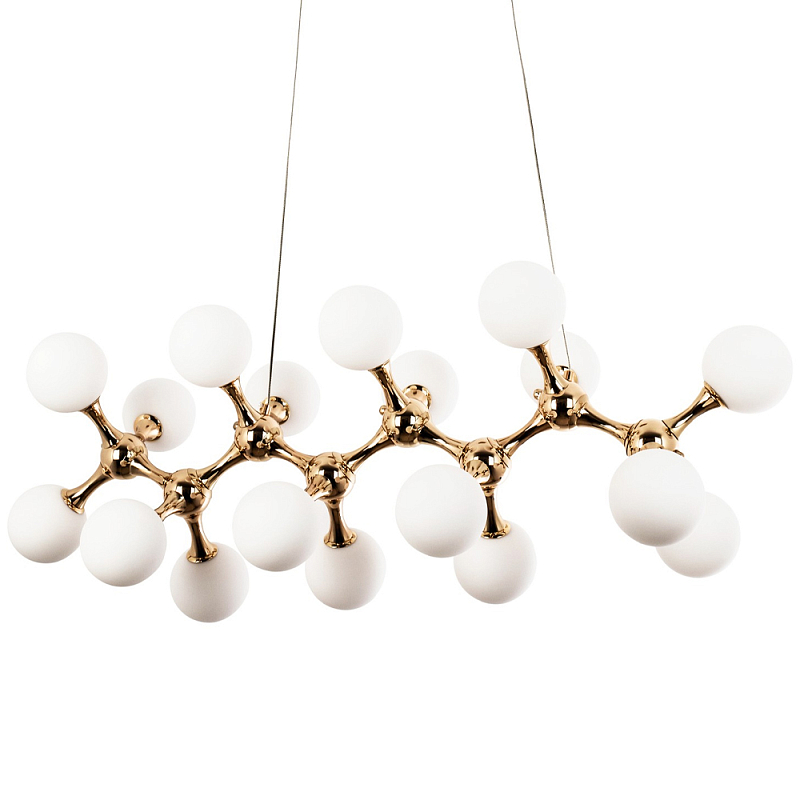 Линейная люстра с плафонами из стеклянных шаров Pearls Suspension Linear Gold Chandelier Глянцевое золото Белый матовый Линейная люстра с плафонами из стеклянных шаров Pearls Suspension Linear Gold Chandelier Глянцевое золото Белый матовый в Самаре | Loft Concept