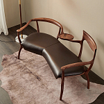 Кушетка с деревянным каркасом и сиденьем из коричневой натуральной кожи Moon Walnut Furniture варинант исполнения - 7 | Loft Concept в Самаре