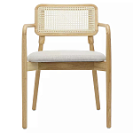 Стул обеденный с мягким сиденьем и спинкой из плетеного ротанга Wood and Textile Chair варинант исполнения - 1 | Loft Concept в Самаре