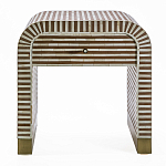 Тумбочка прикроватная с ящиком Tofino Stripes Bone Inlay Bedside Beige варинант исполнения - 1 | Loft Concept в Самаре