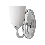 Бра для ванных комнат с белым стеклянным плафоном в форме бокала на овальном основании цвета хром с изогнутым держателем Feiss варинант исполнения - 1 | Loft Concept в Самаре