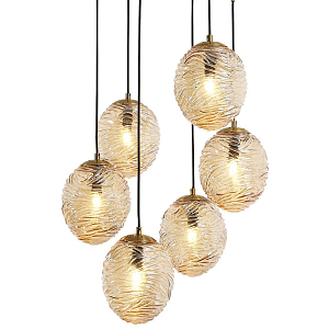 Люстра с плафонами янтарного цвета Perforated Glass 6 Ламп