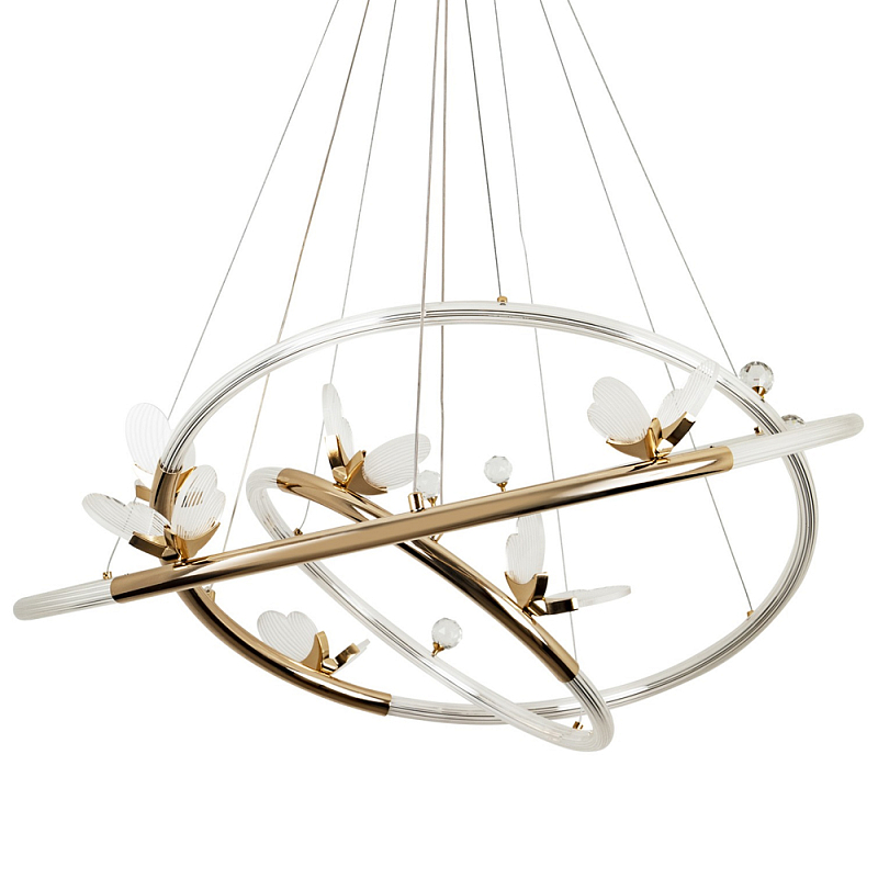 Кольцевая люстра с декором в виде бабочек Glass Butterflies Three Rings Chandelier Прозрачный Глянцевое золото Кольцевая люстра с декором в виде бабочек Glass Butterflies Three Rings Chandelier Прозрачный Глянцевое золото в Самаре | Loft Concept