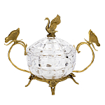 Конфетница из прозрачного рельефного стекла с ручками в виде стрекоз и фигуркой лебедя Eden Garden варинант исполнения - 1 | Loft Concept в Самаре