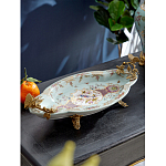 Блюдо овальное из голубого фарфора с ручками в виде бабочек и цветочным рисунком Blue Garden варинант исполнения - 2 | Loft Concept в Самаре