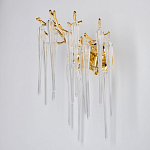 Бра золотого цвета с разветвленными ветвями и длинными прозрачными подвесками в форме стеклянных сосулек Droplet Chandelier варинант исполнения - 3 | Loft Concept в Самаре