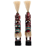 Комплект из 2-х деревянных статуэток Asmat Straw Headdress Statuettes Red Turquoise Tattoo варинант исполнения - 4 | Loft Concept в Самаре