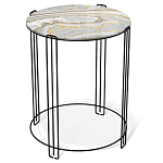 Стол журнальный круглый с серой столешницей из стекла на 4-х черных ножках Gray and Gold Marble варинант исполнения - 1 | Loft Concept в Самаре