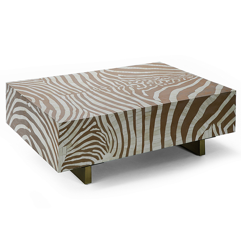 Кофейный стол Kenya Coffee Table Bone Inlay ZEBRA Beige  ivory ( слоновая кость ) Коричневый Золотой в Самаре | Loft Concept 