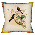 Декоративная подушка бежевая в разноцветную полоску с изображением птиц и цветов Blooming Birds Colorful Cushion варинант исполнения - 12 | Loft Concept в Самаре