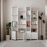 Стеллаж прямой ассиметричный с полками и 4-мя дверцами ARYA BOOKCASE WHITE варинант исполнения - 4 | Loft Concept в Самаре