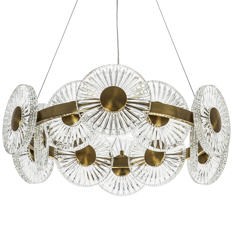 Люстра с круглыми рельефными плафонами Glass Peonies Brass Chandelier Бронза Прозрачный Люстра с круглыми рельефными плафонами Glass Peonies Brass Chandelier Бронза Прозрачный в Самаре | Loft Concept