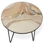 Стол журнальный с круглой столешницей из стекла на 3-х черных ножках Beige Marble варинант исполнения - 2 | Loft Concept в Самаре